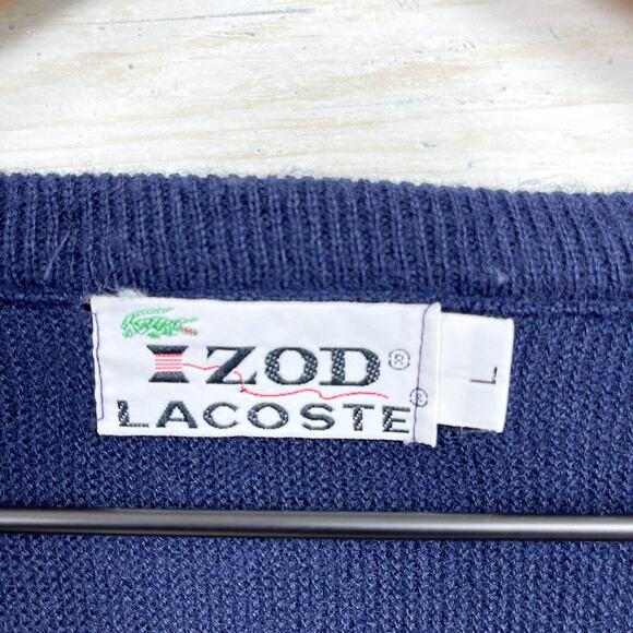 IZOD Lacoste Vintage Orlon Acrylic Sweater Navy Blue V Neck Grandpa Mens Large - Picture 6 of 7